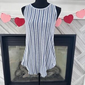 Cabi Striped Tank Top Sleeveless Casual‎ Everyday Cutout Back Gray Blue Small